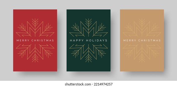 Christmas Card Vector Design Template. Set of Christmas Card Designs with Geometric Snowflake Illustration. Merry Christmas Greeting Card Concepts