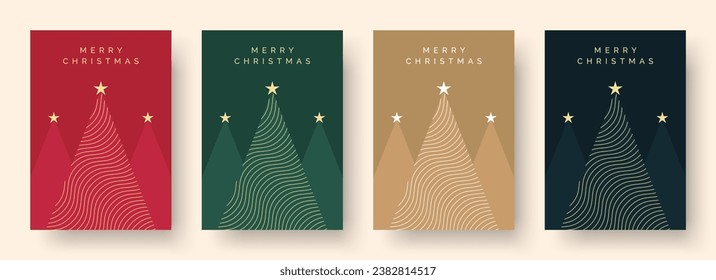 Christmas Card Vector Design Template. Set of Christmas Card Designs with Geometric Christmas Tree Illustration. Merry Christmas Greeting Card Concepts