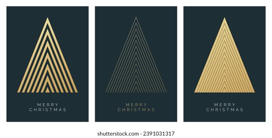 Christmas Card Vector Design Template. Set of Christmas Card Designs with Geometric Christmas Tree Illustration. Merry Christmas Greeting Card Concepts