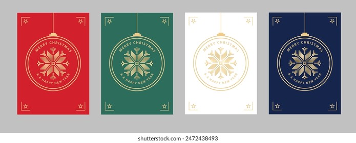 Christmas Card Vector Design Template. Set of Christmas Card Designs with Geometric Snowflake Decoration Illustration. Christmas Ball, Frame. Merry Christmas Happy New Year Greeting Card Concepts.
