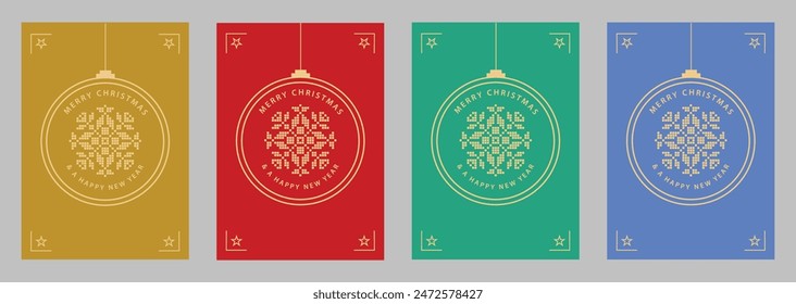 Christmas Card Vector Design Template. Set of Christmas Card Designs with Geometric Snowflake Decoration Illustration. Christmas Ball, Frame. Merry Christmas Happy New Year Greeting Card Concepts.	