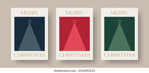 Christmas Card Vector Design Template. Set of Christmas Card Designs with Geometric Christmas Tree Illustration. Merry Christmas Greeting Card Concepts