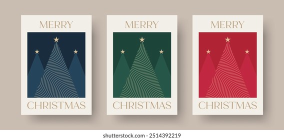 
Christmas Card Vector Design Template. Set of Christmas Card Designs with Geometric Christmas Tree Illustration. Merry Christmas Greeting Card Concepts