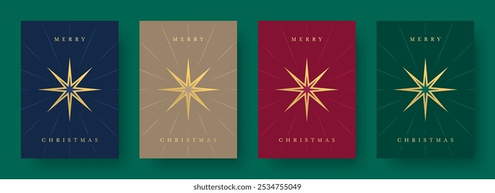 Christmas Card Vector Design Template. Set of Christmas Card Designs with Christmas Star Decoration Illustration. Xmas Design for Greeting Cards.