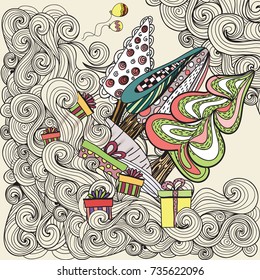 Christmas card. Vector hand drawn artwork.