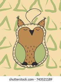 Christmas card vector hand drawn with cute cartoon xmas owl