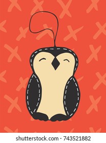 Christmas card vector hand drawn with cute cartoon xmas toy penguin