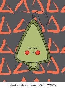 Christmas card vector hand drawn with cute cartoon xmas tree