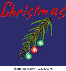 Christmas card. Vector illustration of a Christmas tree with balls and a handwritten lettering Christmas.