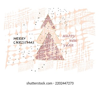 Weihnachtskarte. Vektorgrafik. Baumabstraktion in rosafarbenen Farben.