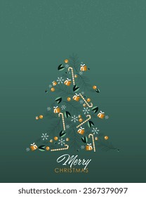 Christmas card. Vector illustration. Christmas tree, gifts. Happy New Year and Merry Christmas.