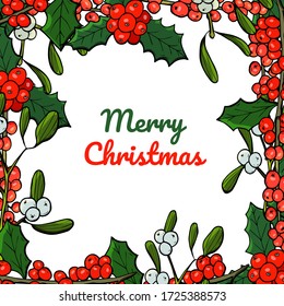 christmas card vector of mistletoe and holly. For greeting cards and invitations design with mistletoe and holly vector.