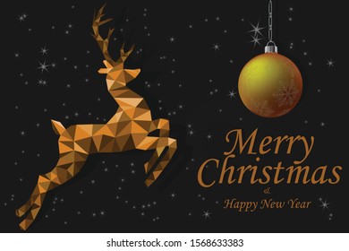 Christmas card vector poly reindeer on black background