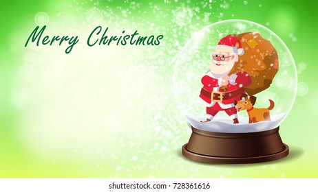Christmas Card Vector. Snow Globe, Santa Claus, Gifts. Holidays Xmas Greeting Design Template. New Year Design Template Illustration