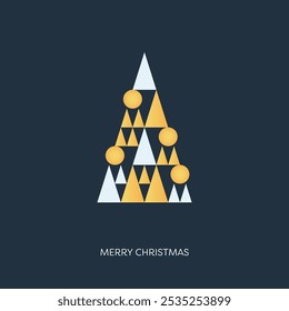 Christmas card vector template. Printable design, xmas tree illustration. Minimal design art. Eps10