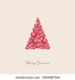 Christmas card vector template with xmas tree made of holiday decoration in traditional color. Simple design, minimal eps10 illustration.