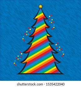 Christmas card in vector with a tree with rainbow cores