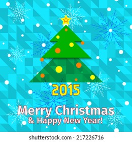 Christmas card vector with christmas tree and snowflake