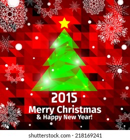 Christmas card vector with christmas tree and snowflake