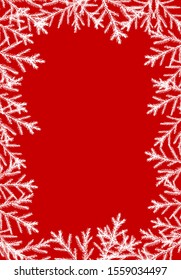 Christmas card vertical red with Christmas trees around white, with place for text vector illustration for design and decoration