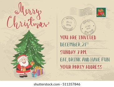 Christmas card vintage design vector. Merry Christmas and Happy New Year greetings card. 