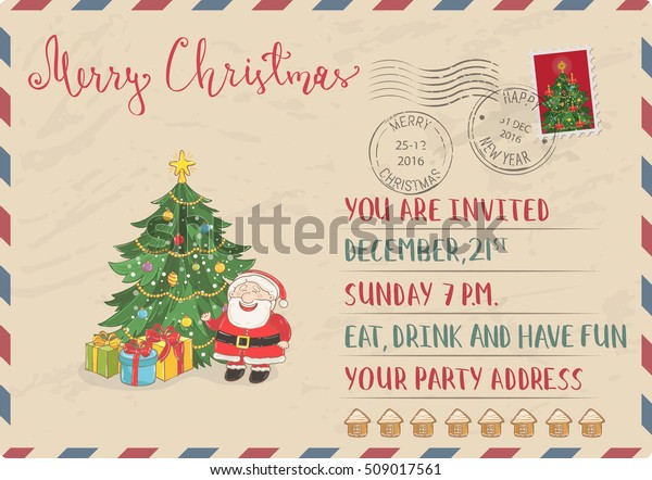 christmas card vintage design vector merry stock vector christmas invitation card design