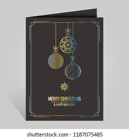 Christmas Card With Vintage Golden Xmas Balls On Black Background