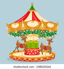 Christmas card with vintage merry-go-round