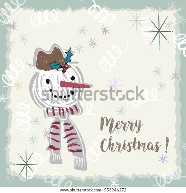 Christmas\
card vintage with snowman. vector\
illustration