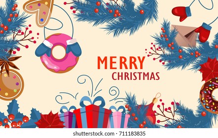 Christmas card. Vintage stile. Christmas decorations