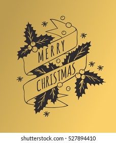 Christmas Card in Vintage Style. Hand drawn design elements. Handwritten modern badge. Holidays Vector illustration