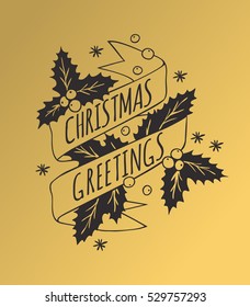 Christmas Card in Vintage Style. Hand drawn design elements. Handwritten modern badge. Holidays Vector illustration