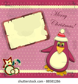 Christmas card in vintage style - penguin