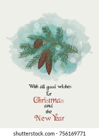 Christmas card vintage style - Spruce branch