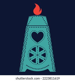 Christmas card in vintage style. Yule, Christmas lamp painted in vintage retro style, vector illustration