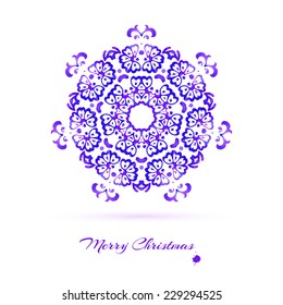 Christmas card. watercolor  purple circular openwork element - snowflake, flower, folk style. vector illustration.