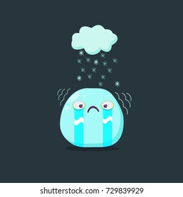 Christmas card. Weeping emoji character. Vector flat style.