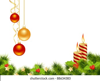Christmas card white background with decoration. Vector illustration.