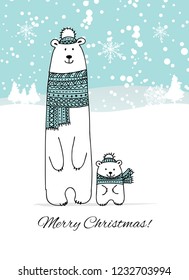 Christmas card with white bears family