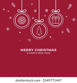 Christmas card with white decoration on red background