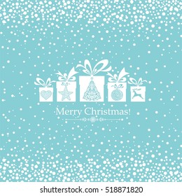 Christmas card. White gifts box with ribbon. Vector Illustration