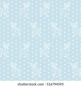 Christmas card with white lace winter borders with deer and fir tree on  background