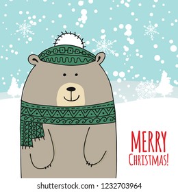Christmas card with white santa bear