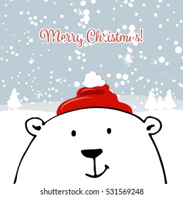 Christmas card with white santa bear