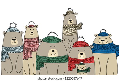 Christmas Card With White Santa Bears Family