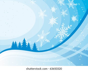 Christmas card with white snowflakes and blue background