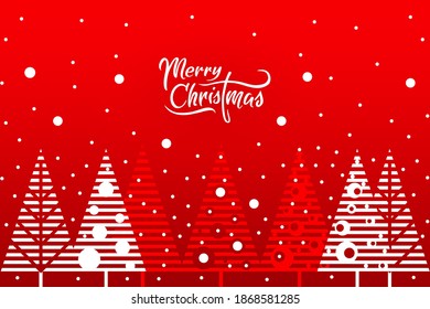 Christmas card with white Christmas trees and space for text on a red background. Vector New Year illustration.