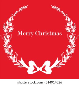 christmas card white wreath on red background