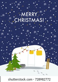 Christmas card with winter camp