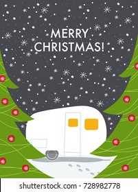 Christmas card with winter camp